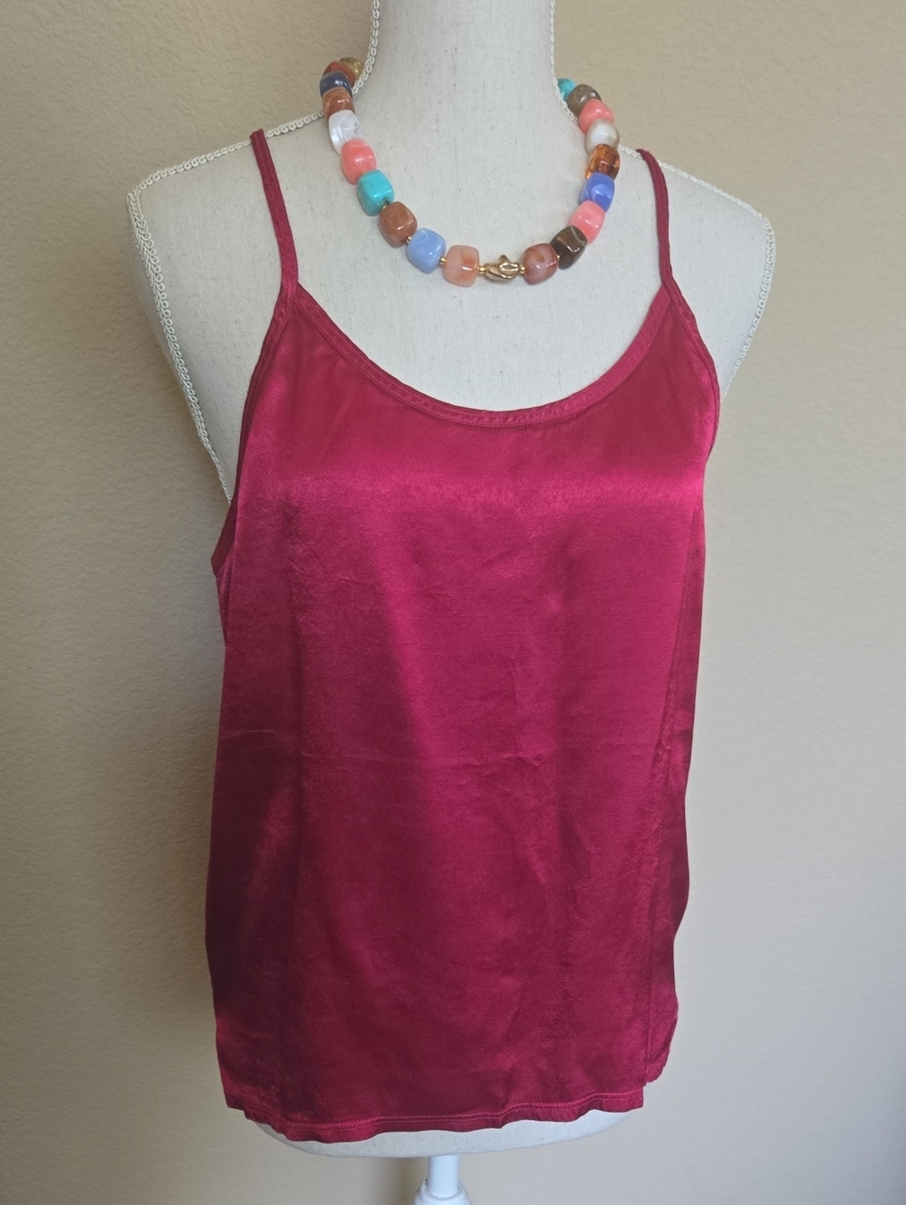 Nation LTD Whitney Camisole Top Satin Red Pink Berry Rayon Cami Tank NEW - M
